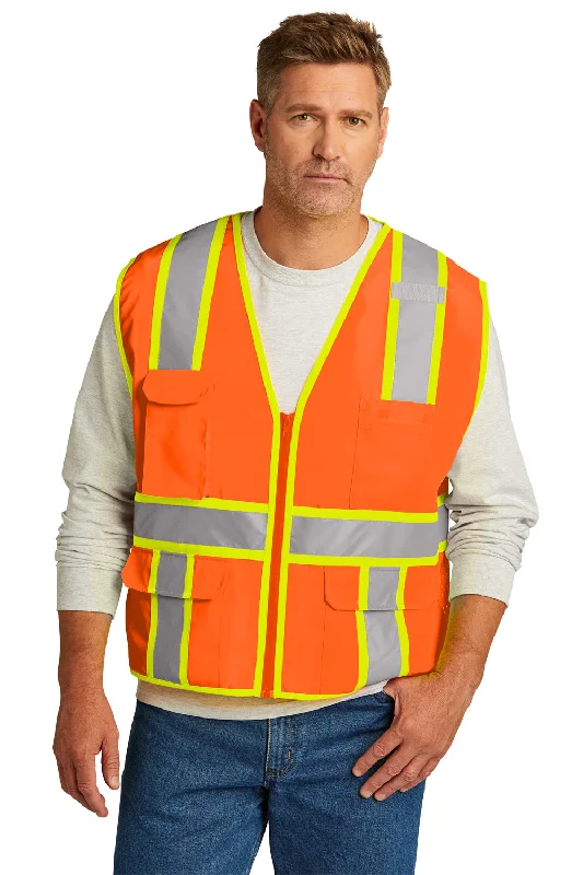 CornerStone Mens ANSI 107 Class 2 Surveyor Zipper Vest w/ Pocket - Safety Orange